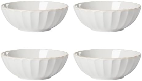 French Perle Scallop 4-Piece Bowl Set, 4.00 LB, White in White