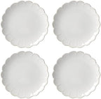 French Perle Scallop Accent Plates, Appetizer Plate Set for 4 in 4-Count in White