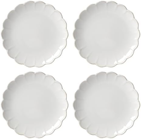 French Perle Scallop Accent Plates, Appetizer Plate Set for 4 in 4-Count in White