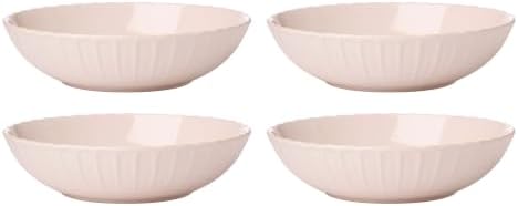 French Perle Scallop Blush Round Pasta Bowls Set for 4 in Blush