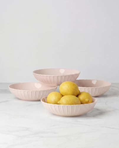 French Perle Scallop Blush Round Pasta Bowls Set for 4 in Blush, alternate view 3