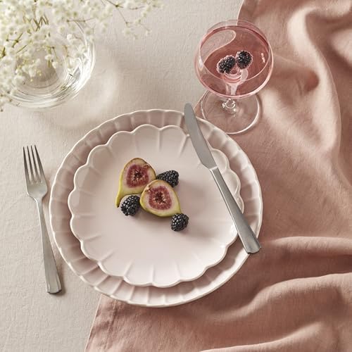 French Perle Scallop Blush Stoneware 12-Piece Dinnerware Set for 4 in 12 Count in Blush, alternate view 2