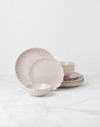 French Perle Scallop Blush Stoneware 12-Piece Dinnerware Set for 4 in 12 Count in Blush, alternate view 6