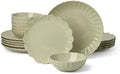 French Perle Scallop Matcha Stoneware 18-Piece Dinnerware Set for 6 in Matcha