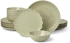 French Perle Scallop Matcha Stoneware 18-Piece Dinnerware Set for 6 in Matcha