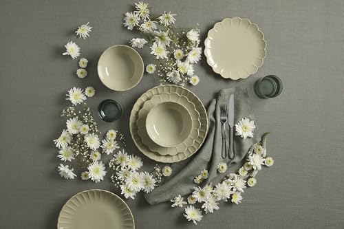 French Perle Scallop Matcha Stoneware 18-Piece Dinnerware Set for 6 in Matcha, alternate view 2