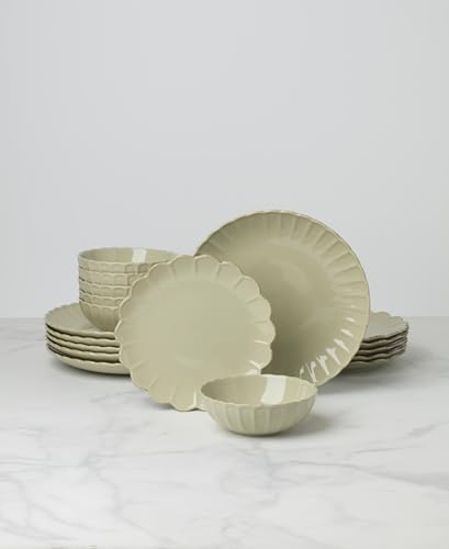 French Perle Scallop Matcha Stoneware 18-Piece Dinnerware Set for 6 in Matcha, alternate view 6