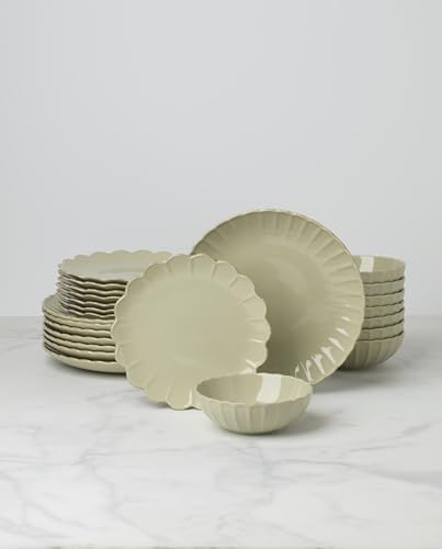 French Perle Scallop Matcha Stoneware 24-Piece Dinnerware Set for 8 in Matcha, alternate view 6
