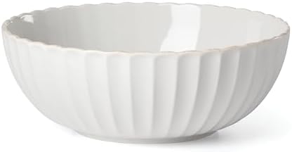 French Perle Scallop Serving Bowl, 3.60 LB, White in White