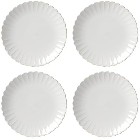 French Perle Scallop White Dinner Plate Set for 4 in 4 Count (11-Inch) in White