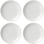 French Perle Scallop White Dinner Plate Set for 4 in 4 Count (11-Inch) in White