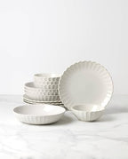 French Perle Scallop White Dinnerware Plate and Bowl Set, 12-Piece in 12 Count in White, alternate view 2