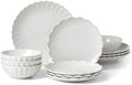 French Perle Scallop White Dinnerware Set with Accent Plates in 12 Count (Service for 4) in White