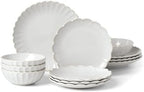 French Perle Scallop White Dinnerware Set with Accent Plates in 12 Count (Service for 4) in White