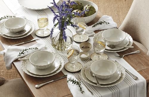 French Perle Scallop White Dinnerware Set with Accent Plates in 12 Count (Service for 4) in White, alternate view 2