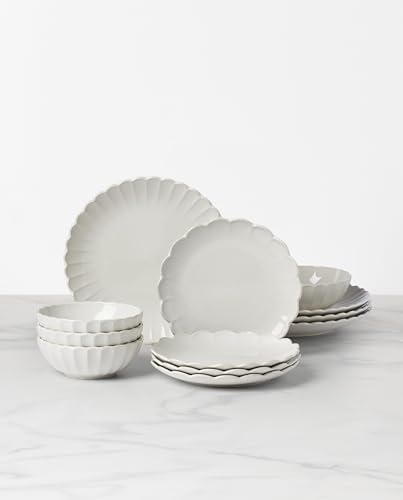 French Perle Scallop White Dinnerware Set with Accent Plates in 12 Count (Service for 4) in White, alternate view 3