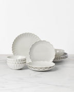 French Perle Scallop White Dinnerware Set with Accent Plates in 12 Count (Service for 4) in White, alternate view 3