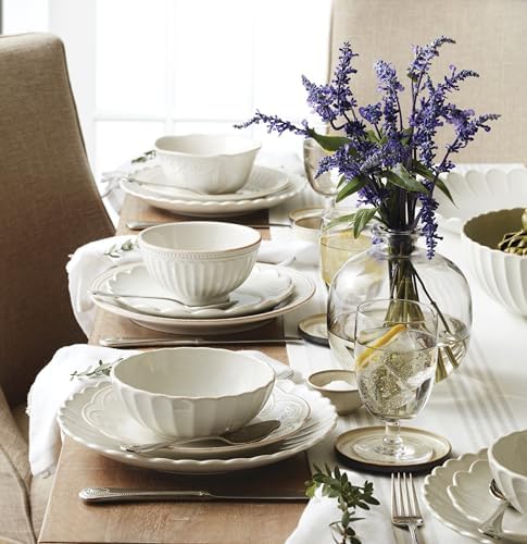 French Perle Scallop White Dinnerware Set with Accent Plates in 12 Count (Service for 4) in White, alternate view 5