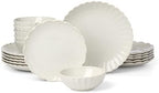 French Perle Scallop White Stoneware 18-Piece Dinnerware Set for 6 in 18 Count in White