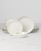 French Perle Scallop White Stoneware 18-Piece Dinnerware Set for 6 in 18 Count in White, alternate view 3