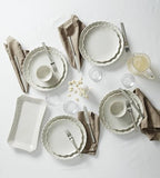 French Perle Scallop White Stoneware 18-Piece Dinnerware Set for 6 in 18 Count in White, alternate view 4