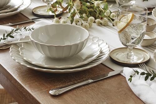 French Perle Scallop White Stoneware 18-Piece Dinnerware Set for 6 in 18 Count in White, alternate view 6