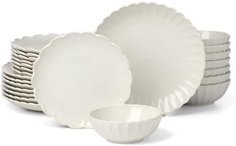 French Perle Scallop White Stoneware 24-Piece Dinnerware Set for 8 in 24 Count in White
