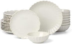French Perle Scallop White Stoneware 24-Piece Dinnerware Set for 8 in 24 Count in White