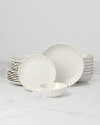 French Perle Scallop White Stoneware 24-Piece Dinnerware Set for 8 in 24 Count in White, alternate view 3