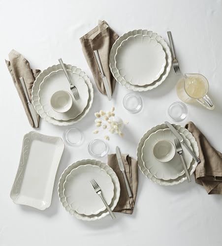 French Perle Scallop White Stoneware 24-Piece Dinnerware Set for 8 in 24 Count in White, alternate view 4