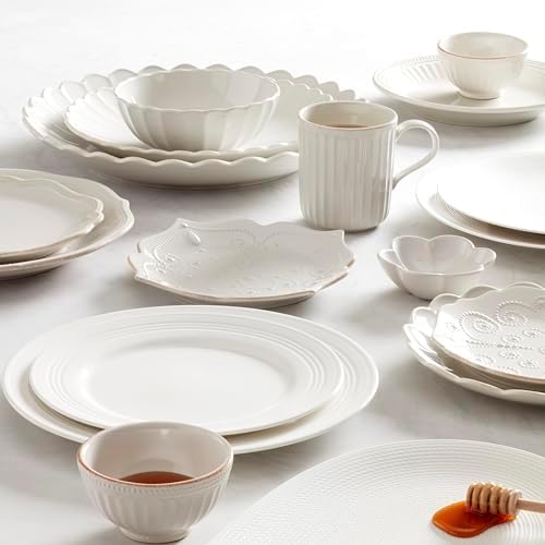 French Perle Scallop White Stoneware 24-Piece Dinnerware Set for 8 in 24 Count in White, alternate view 7