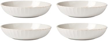 French Perle Scallop White Stoneware Pasta Bowl Set for 4, 36oz in 4 Count in White