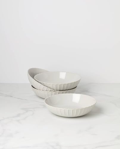 French Perle Scallop White Stoneware Pasta Bowl Set for 4, 36oz in 4 Count in White, alternate view 3