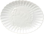 French Perle White 18in Large Serving Platter Carved Turkey Stoneware in 1 Count in White