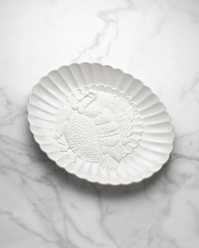 French Perle White 18in Large Serving Platter Carved Turkey Stoneware in 1 Count in White, alternate view 2