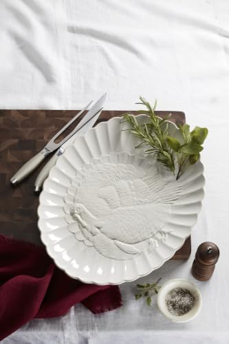 French Perle White 18in Large Serving Platter Carved Turkey Stoneware in 1 Count in White, alternate view 7
