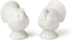 French Perle White Carved Turkey Ceramic Salt and Pepper Shakers Set in White