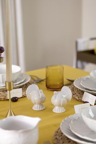 French Perle White Carved Turkey Ceramic Salt and Pepper Shakers Set in White, alternate view 2