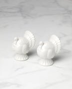 French Perle White Carved Turkey Ceramic Salt and Pepper Shakers Set in White, alternate view 3