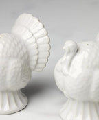 French Perle White Carved Turkey Ceramic Salt and Pepper Shakers Set in White, alternate view 4