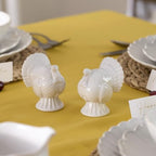 French Perle White Carved Turkey Ceramic Salt and Pepper Shakers Set in White, alternate view 5