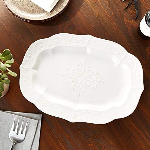 French Perle White Large Stoneware Serving Platter in White, alternate view 2