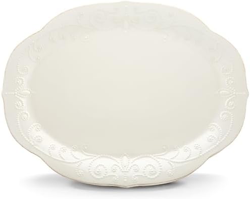 French Perle White Oval Stoneware Serving Platter in White