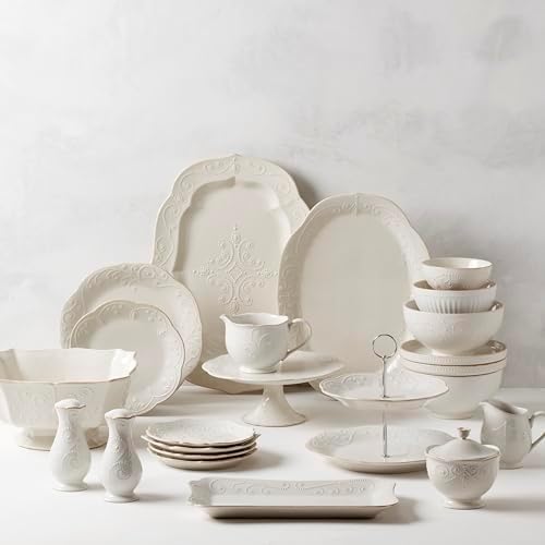 French Perle White Stoneware Centerpiece Serving Bowl in White, alternate view 3