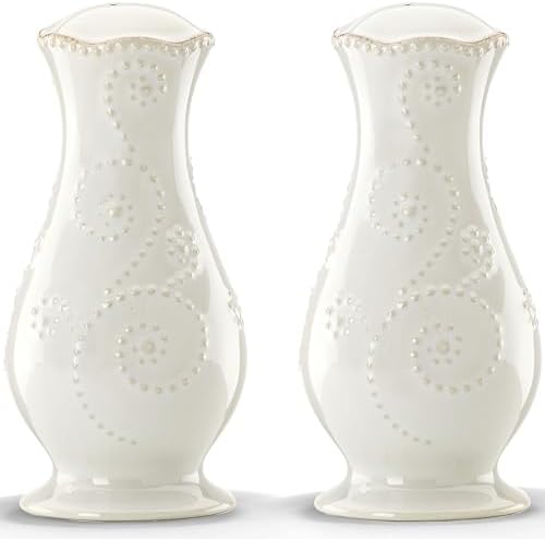 French Perle White Tall Salt and Pepper Set in White