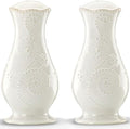 French Perle White Tall Salt and Pepper Set in White
