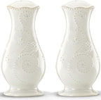 French Perle White Tall Salt and Pepper Set in White