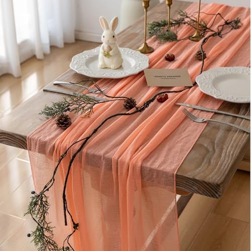 Fresh Salmon Cheesecloth Table Runner 120 in Fall Party Home Decorations
