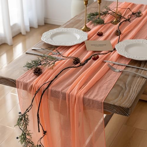 Fresh Salmon Cheesecloth Table Runner 120 in Fall Party Home Decorations, alternate view 2