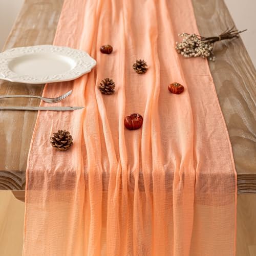 Fresh Salmon Cheesecloth Table Runner 120 in Fall Party Home Decorations, alternate view 3